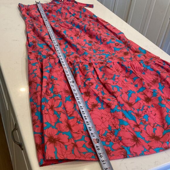 XIRENA 100% Cotton Poplin Pink Blue Floral One Shoulder Tiered Maxi Dress M - Picture 7 of 8
